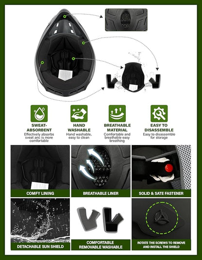 SLMOTO Youth ATV Helmet DOT Youth Kids Motocross Offroad Street Dirt Bike Helmet Motorcycle ATV Full Face Helmet with Goggles Gloves, Matte Black Medium