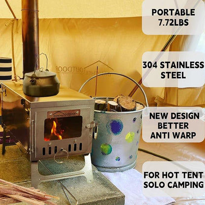 DANCHEL OUTDOOR S6/SSG Portable Folding Hot Tent Camping Stove, 304 Stainless Steel Small Tent Wood Stove with 7.2ft Pipe for Winter Survival,Cooking, Backpacking