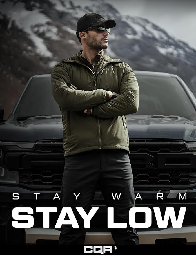 CQR Men's Lightweight Insulated Jacket, Windproof Packable Water Resistant Warm Active Coat for Hiking Work Outdoor Tactical