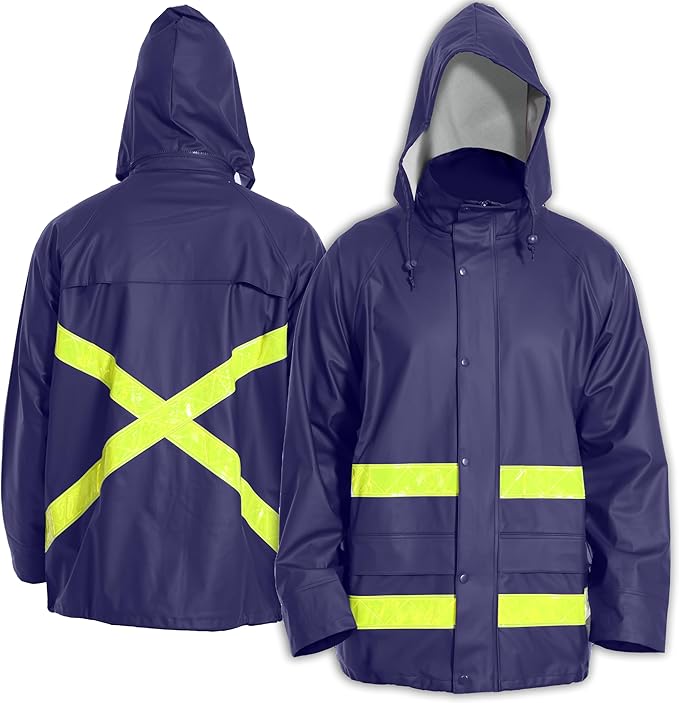 Hi-Vis Rain Jacket for Men – Waterproof Work Safety Coat with Reflective Strips, EN 343 Certified, Durable PU