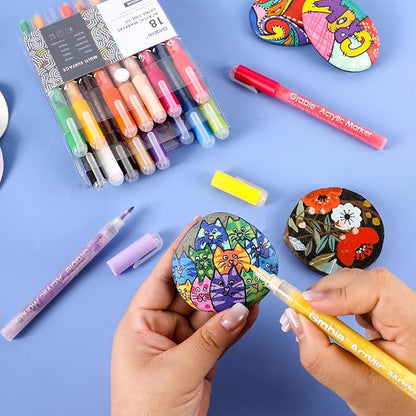 Grabie Acrylic Paint Pens Markers, 18 Colors, 0.7 mm, Extra Fine Tip Drawing Markers, Premium Paint Pens for Painting on Various Surface, Art Supplies