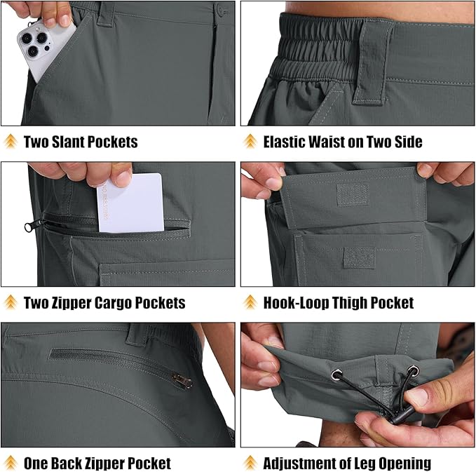 Mens Hiking Pants Convertible Quick Dry Zip Off Fishing Travel Safari Pants