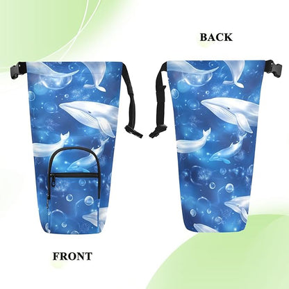 Blue Whales and Bubbles Water Bottle Holder with Strap Insulated Water Bottle Carrier Crossbody Bags Pouch with Phone Pocket for Travel Gym Hiking Walking Running