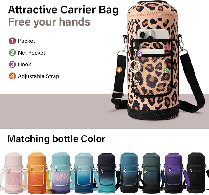 Insulated Water Bottle | Thickened Stainless Steel for Gym and Hiking with Straw, Carrier Bag, Handle Strap | BPA-Free 87 oz