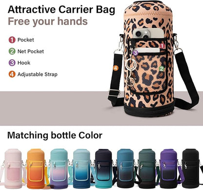 Insulated Water Bottle | Thickened Stainless Steel for Gym and Hiking with Straw, Carrier Bag, Handle Strap | BPA-Free 87 oz