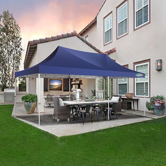 COBIZI 10x20 Pop Up Canopy Tent with Sidewalls,Party Tent Outdoor Gazebos, Waterproof & UV50+,3 Adjustable Heights,Higher Frame Design - Extra Tall for Parties Backyard,Weddings,Markets,(Dark Blue)