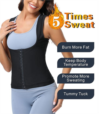 Women's Sauna Vest Waist Trainer, Adjustable Workout Sweat Shaper Shirt, Tummy Control Tank Top for Gym Yoga Running