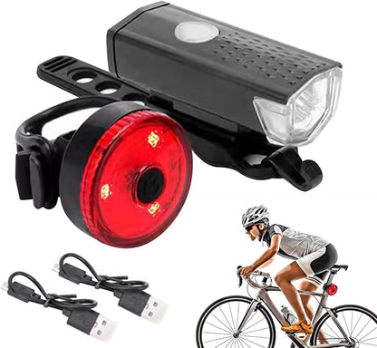 Rechargeable Bicycle Lights Set - Bicycle Night Riding Mini Tail Light | Front and Rear LED Cycling Flashlights | Bright Headlamp and Taillamp Combo, Safety Accessories for Road Mountain Biking
