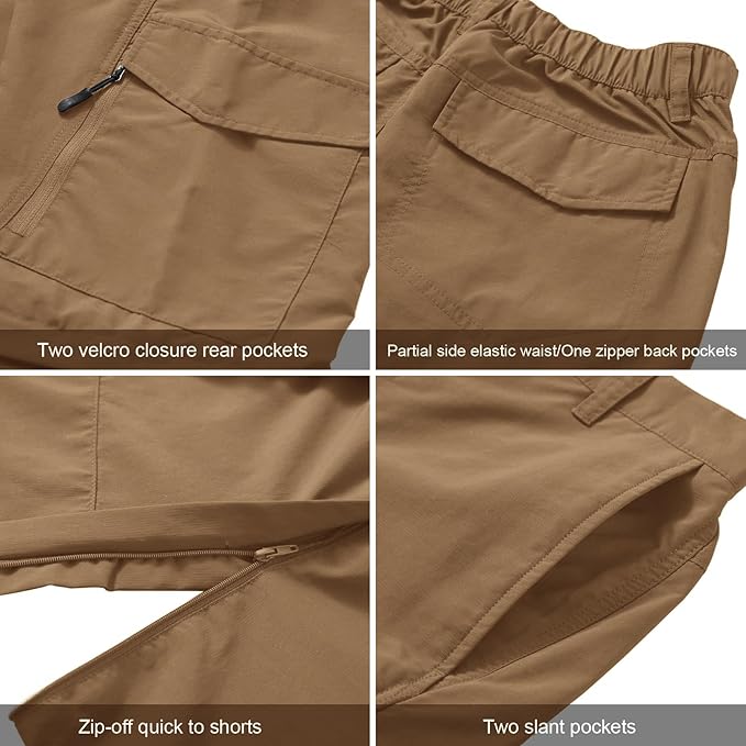 Mens Hiking Pants Quick Dry Lightweight Fishing Convertible Zip Off Safari Trousers
