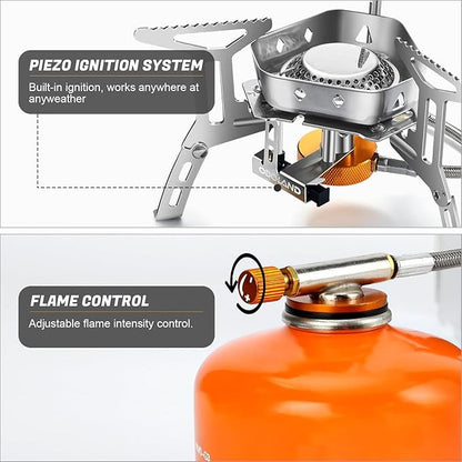 Odoland 3500W/6800W Windproof Camp Stove Camping Gas Stove with Windscreen, Fuel Canister Adapter, Piezo Ignition for Outdoor Backpacking Hiking and Picnic