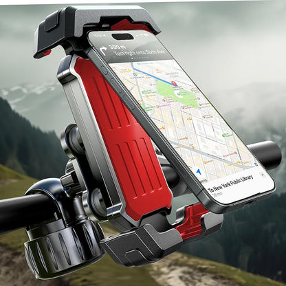 LISEN Bike Phone Holder with Vibration Dampener, [2025 Upgrade] Motorcycle Phone Mount, Bicycle Phone Holder, Handlebar Phone Mount, Dirt Bike Accessories, for iPhone Samsung Google Pixel, Red