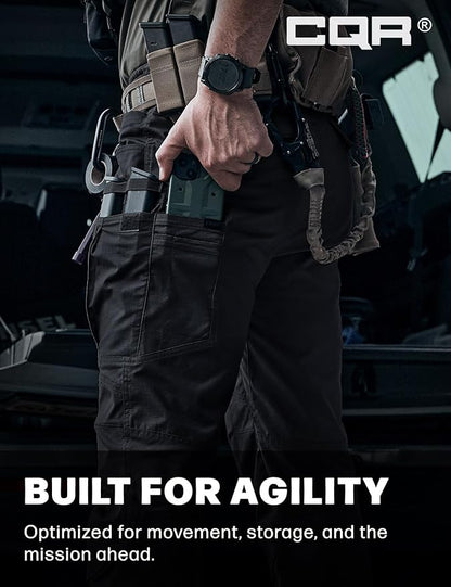 CQR Men's Flex Stretch Tactical Pants, Water Resistant Ripstop Cargo Pants, Lightweight EDC Outdoor Work Hiking Pants