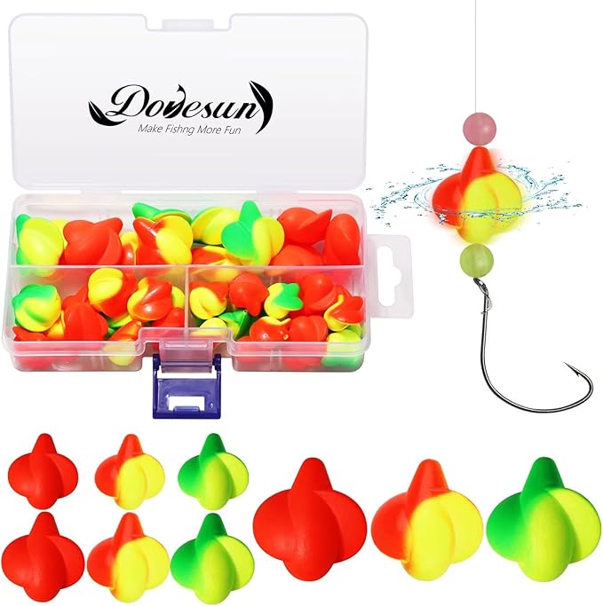 Dovesun 220/104/80/54/42/52pcs Fly Fishing Floats Bobbers Foam Pompano Rigs Surf Fishing Rig Floats Bright Color Round, Bullet, Cylindrical, Spin, Pill with Tackle Box