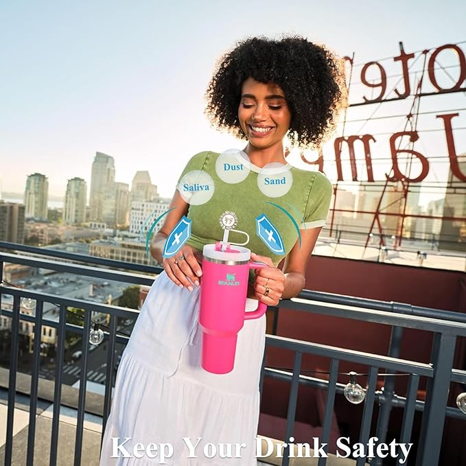 Bling Diamond Straw Cover for Stanley Cup Accessories - Silicone Straw Toppers with Silver Rhinestone fit 9-12mm Straws