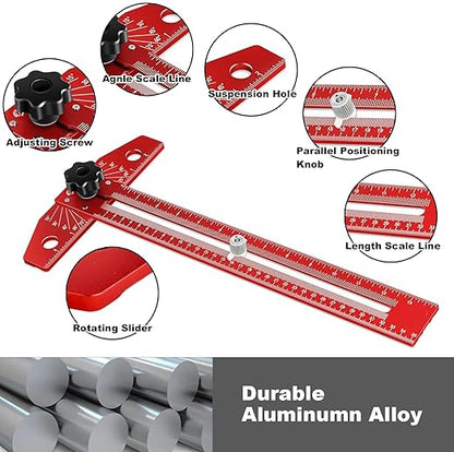 Greywolf Carpenter's Ruler, 18-inch Aluminum Sliding T-Square, Adjustable Angle, with Imperial and Metric Graduations, Multi-Purpose Carpenter's Ruler for Measuring Angles, Positions, and Lines