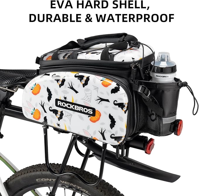 ROCKBROS Bike Rack Bag Trunk Halloween Pattern Waterproof Bike Bags for Bicycle Rear Rack EVA Hard Shell Bicycle Rear Seat Cargo Pack Pannier 35L