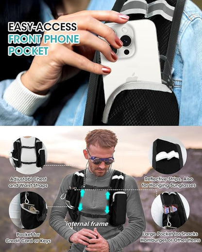 Small Hiking Backpack with Front Phone Holder, Packable Back pack with Chest and Waist Strap, Lightweight Daypack for Women Men