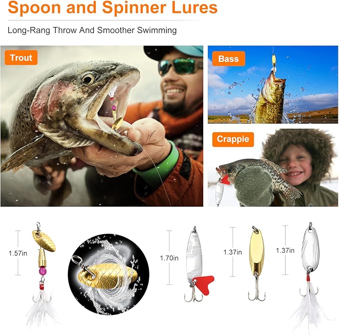Fishing Lures Bait Tackle Kit Set for Freshwater Trout Bass Fishing, Including Accessories, Fishing Tackle Box, Crankbait, Spoon, Hooks, Fishing Gear and Equipment for Starter Beginner.