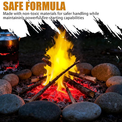 Waterproof Fire Starters with 5+ Minute Burn for Emergencies, Survival, Campfires, Fire Pits, Grills - 60 Pack Non-Toxic