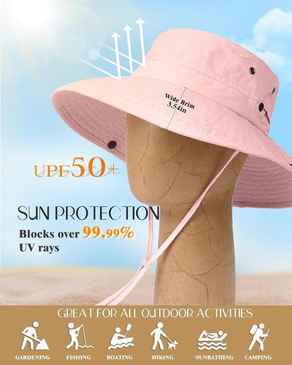 FURTALK Sun Hats for Women Ponytail UPF 50+ Beach Summer Hat Wide Brim Packable Cowboy Hat