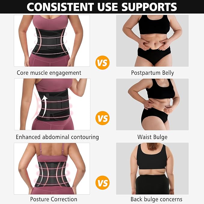 KOOCHY Waist Trainer For Women Men,Adjustable Sweat Band Tummy Control Belt,Waist Trimmer for Weight Loss Workout Fitness Gym