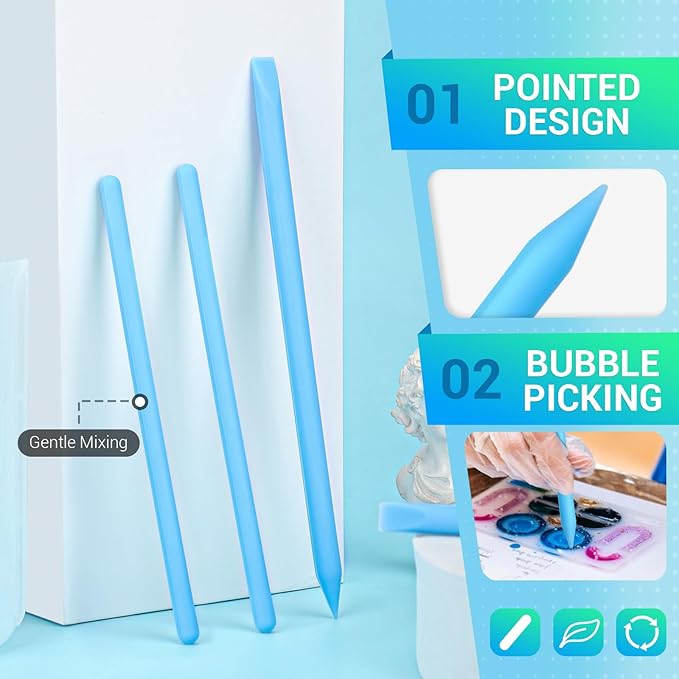 Gartful 4PCS Silicone Stir Sticks Kit for Casting, 2pcs Stick Rods for Resin, 2pcs Pointed Silicone Mixing Sticks, DIY Craft Tool for Resin Epoxy, Paint, Liquid, Blue