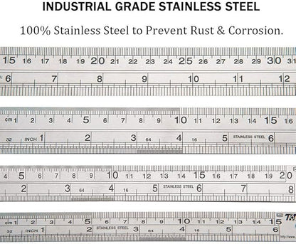 ZZTX Ruler Metal Straight Edge Stainless Steel Ruler 6 Inch 8 Inch 12 Inch 16 Inch Ruler Set Rulers Bulk Set of 4