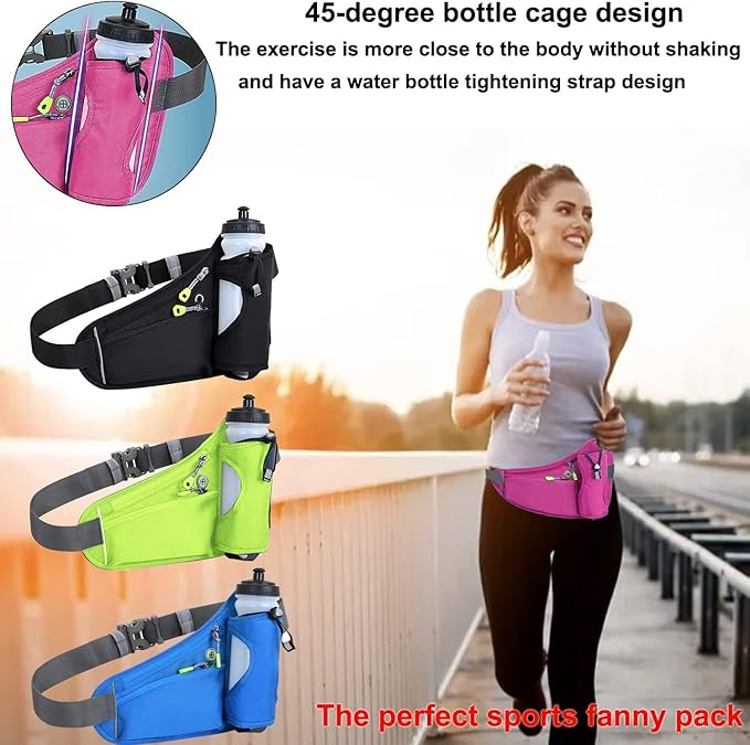Fanny Running Belt Waist Crossbody BumBags for Running Hiking Travel Workout Adjustable Buckle Strap for Women (Rose Red)