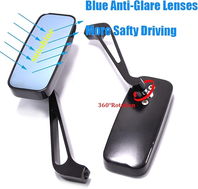 Devilmotor Black Rectangle Motorcycle Bobber Mirrors for Cruiser Chopper with Smoke Blue 8mm-10mm (Black)