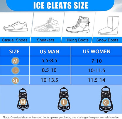 2 Pairs Ice Cleats for Shoes and Boots, Universal Non Slip Hiking Spikes, Micro Shoe Spikes for Snow and Ice, Durable Snow Crampons for Winter Hiking Climbing Ice Fishing, 8 Steel Studs Gripper Spike