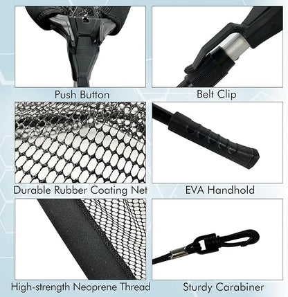 Black Paw Floating Fishing Net Foldable Telescopic Fish Landing Net with Built in Length Scale Rubber Coated for Kayak, Fly, Trout