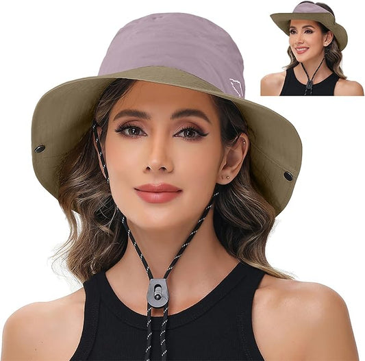 Sun Hats for Women Bucket Hat UV Protection Fishing Hat Wide Brim Safari Hats 2 in 1 Zip-Off Sun Visor Hats UPF 50+