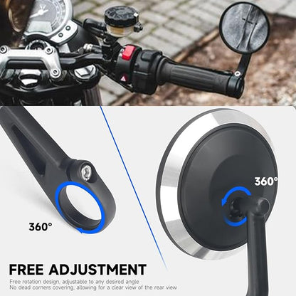 Motorcycle Handlebar Bar End Mirrors, CNC Aluminum 360 Degrees Adjustment Rearview Mirror Fit for Triumph Rocket 3/Street Triple 765RS/Bobber T120/Daytona 660 (Round Bar End Mirror)