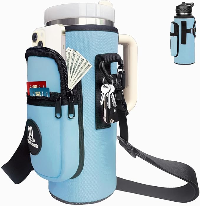 Sports rabbit Universal Water Bottle Holder – Durable Oxford & Neoprene Hybrid Design Compatible with Stanley 30/40oz Handled & 64/87oz Straight Tumblers, Adjustable Strap for Gym, Travel, Outdoors