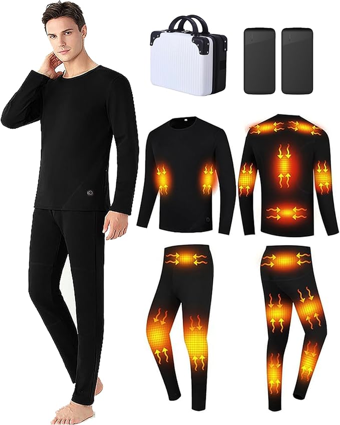 Men's Heated Thermal Underwear Set 16 Heating Zones USB Charge Winter Outdoor Sports Heated thermals top and bottom set