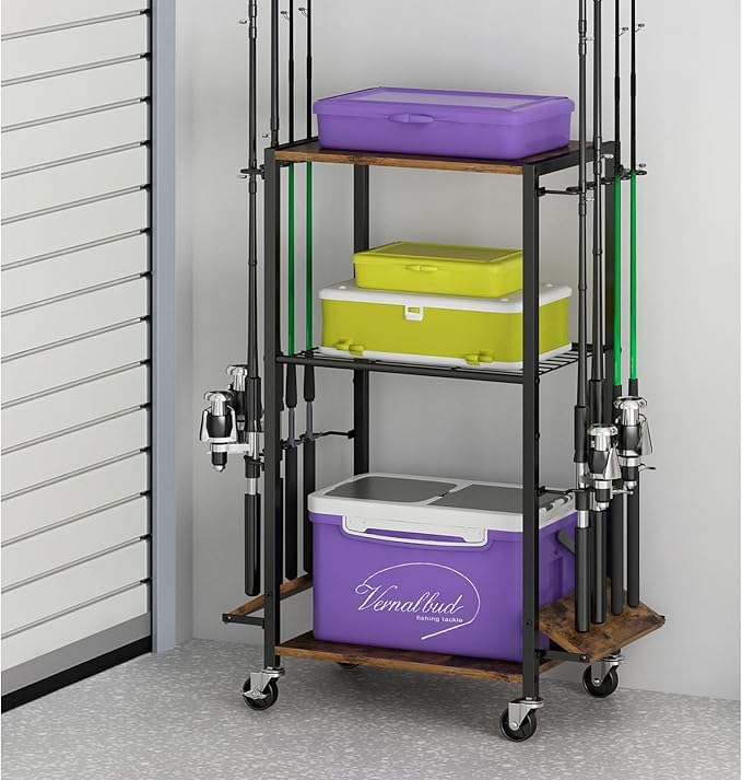 ZHOOGE Fishing Rod Holders for Garage, Fishing Pole holders Fishing Pole Rack Holds up to 8 Rods and Reel Combos, Fishing Gear Equipment Organizer Storage Solution for Garage Basement or Indoor