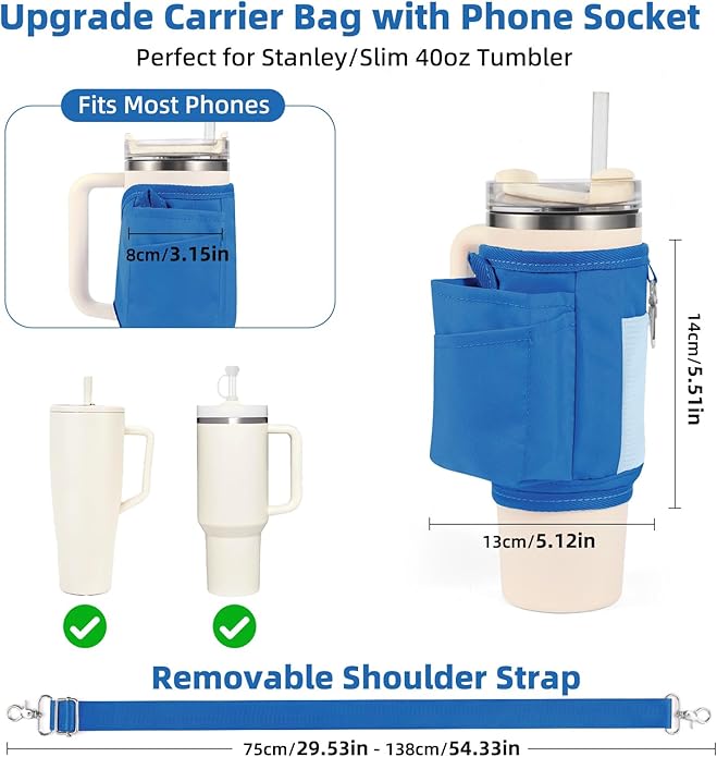 All Day Quencher Carry All for Stanley 40/30 oz Tumbler, Crossbody Bag with Phone Holder & Strap, Water Bottle Carrier Bag
