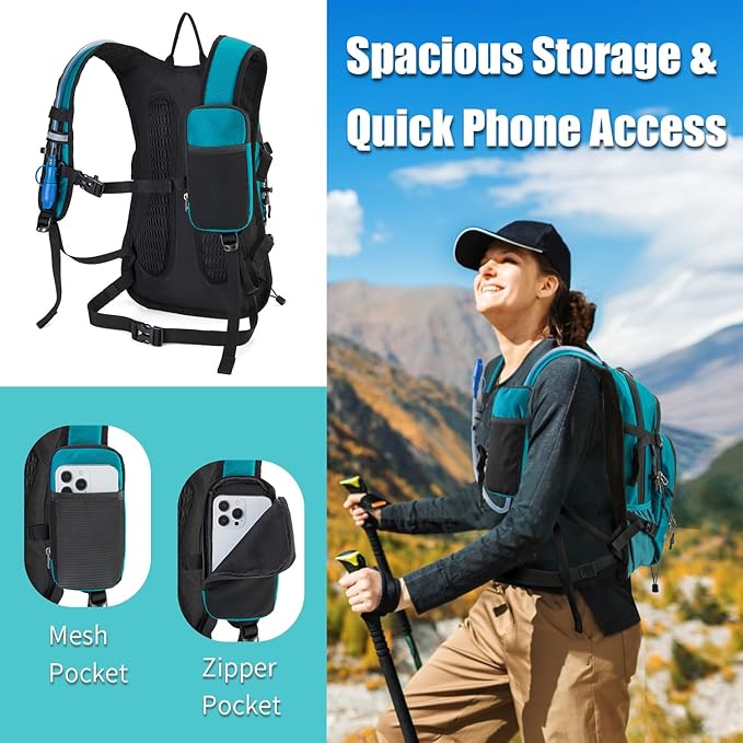 Hydration Backpack Pack with 2L Water Bladder 18L Hiking Backpack Women Men Lightweight Hydropack Insulated Daypack for Biking, Running, Festival