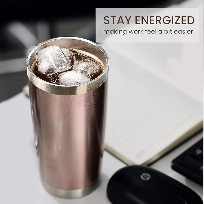 MEWAY 20oz Tumbler 12 Pack Double Wall Vacuum Insulated Travel Mug Bulk, Stainless Steel Tumblers with Lid and Straw, Durable Powder Coated Coffee Cups for Cold & Hot Drinks (Rose Gold, 12)