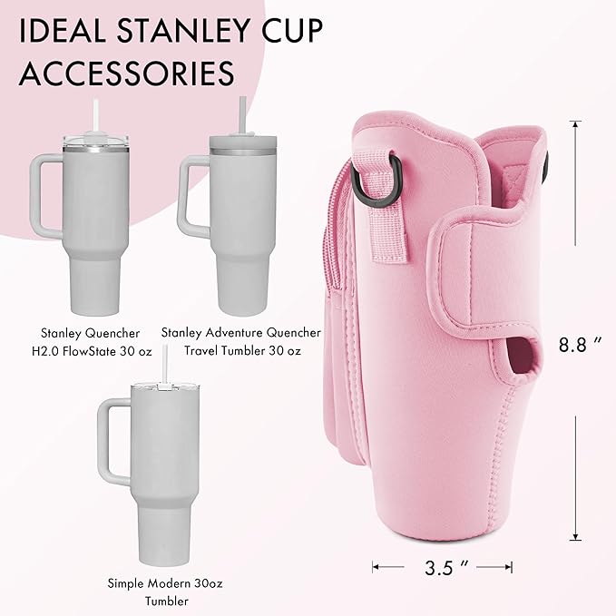 Water Bottle Carrier Bag with Phone Pocket for Stanley Cup 40/30 oz, Water Bottle Holder with Adjustable Strap& Straw Cover, Stanley Cup Accessories