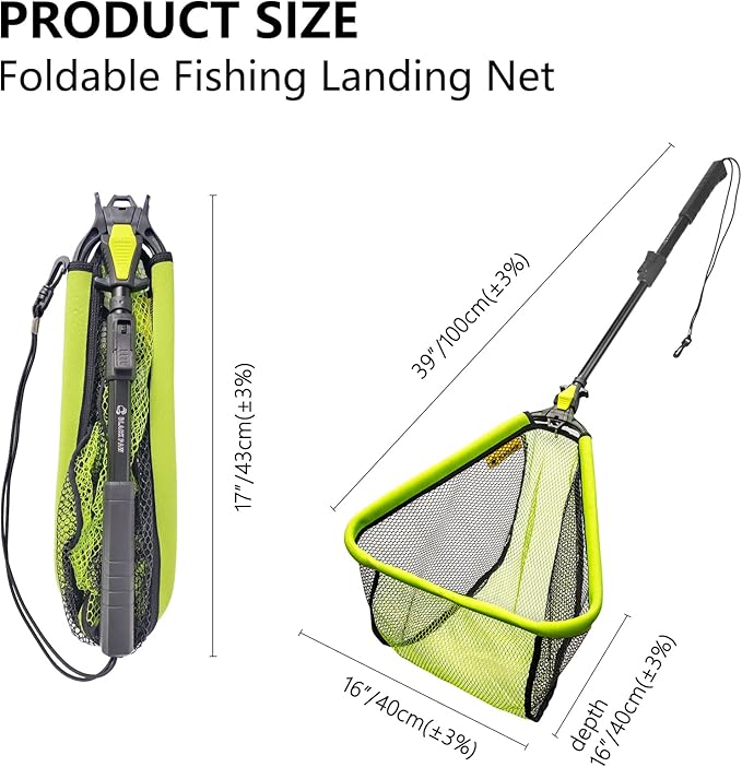 Black Paw Floating Fishing Net Foldable Telescopic Fish Landing Net with Built in Length Scale Rubber Coated for Kayak, Fly, Trout