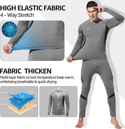 UNIQUEBELLA Men's Thermal Underwear Sets Top & Long Johns Fleece Sweat Quick Drying Thermo Base Layer