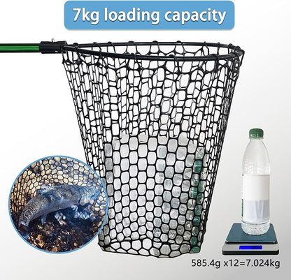 Telescoping Metal Lock Fishing Net with Handle Red Green 64" 52" 3-Section Rubber Fish Net - Adjustable Length Lightweight Foldable Large Big Collapsible Extendable Fishing Net