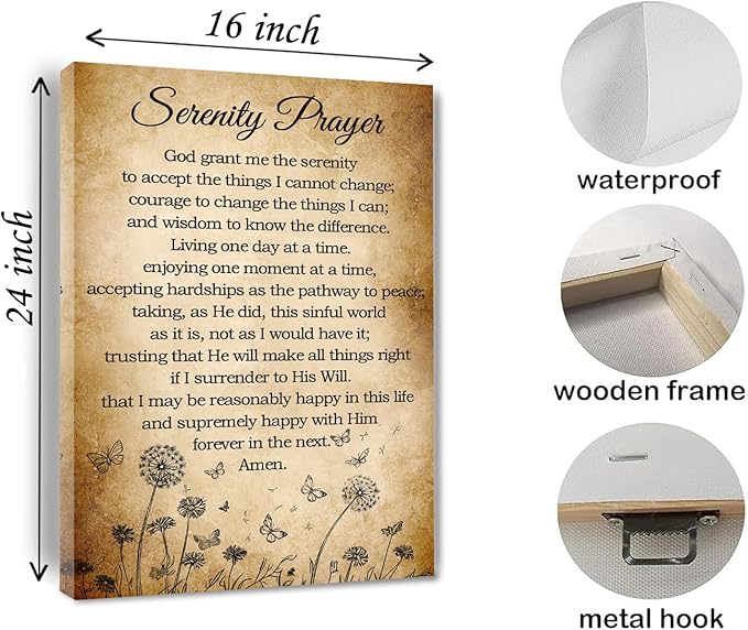 Serenity Prayer Canvas Wall Art Bible Verse Poster God Grant Me The Serenity Religious Inspirational Bible Quote Poster Prints Wall Decor Vintage Framed 16 * 24 Inch