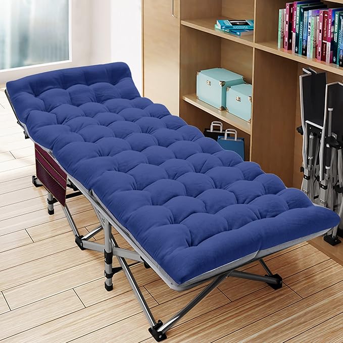 LILYPELLE Folding Camping Cot, Extra Wide Heavy Duty Sleeping Cots with Carry Bag, Double Layer Oxford Portable Travel Camp Cots for Home, Office Nap and Outdoor Beach