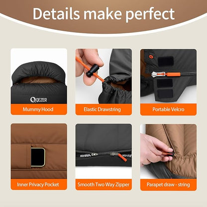 XL Sleeping Bag, Suitable for 4 Seasons Oversized Ultralight Backpacking Sleeping Bag for Adults, Great for Camping and Hiking