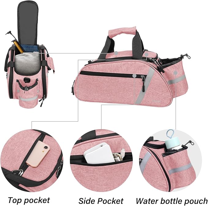 MOSISO Bike Rack Bag, Waterproof Bicycle Trunk Pannier Rear Seat Handbag Cycling Bike Carrier Reflective Backseat Cargo Storage Luggage Saddle Shoulder Bag with Water Bottle Holder&Handle