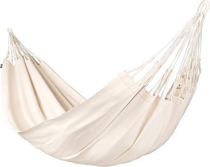 LA SIESTA® Modesta Organic Cotton Hammock & Tree Mount Kit, Beams & Posts Hammock Straps - Indoor Outdoor Hammock Swing, Portable Hammock for Outside Patio Bed - 2 Person Hammock, XL King, Latte