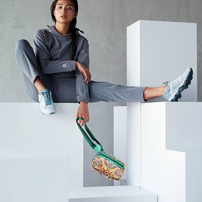 Yewande&co Neoprene Fanny Pack Belt Bag – Lightweight Waterproof Waist Bag with Adjustable Strap, 3 Zippered Pockets, Crossbody Belt Bag for Travel, African Design Crossbody Bags (Flower)