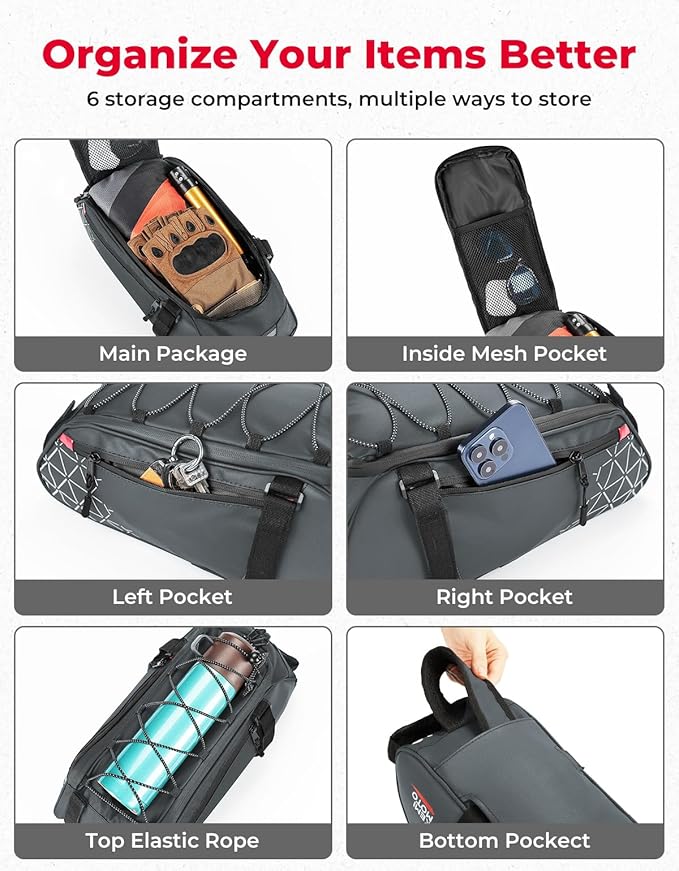 KEMIMOTO Rear Bike Rack Bag - 8L PVC Water Resistant Ebike Bags for Bicycle Rear Rack, Bicycle Trunk Pannier for Commuter Travel Shopping and Cycling (Grey)